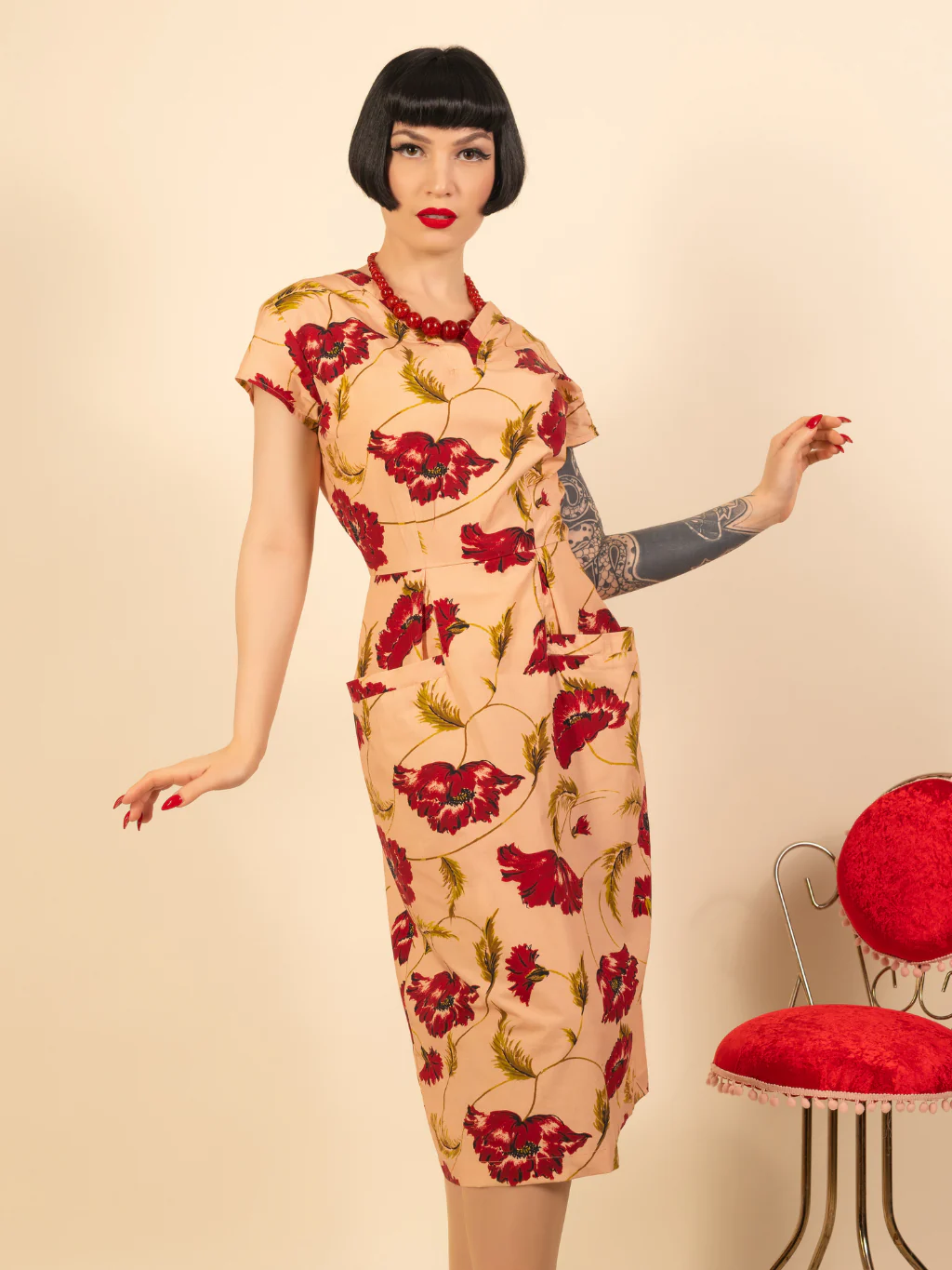 Pagoda Pink 1950s Fitted Dress - Image 3