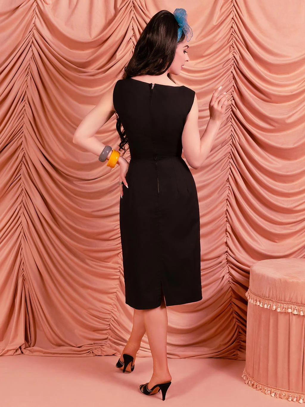 Fenella Black Pencil Dress V019BC - Image 5